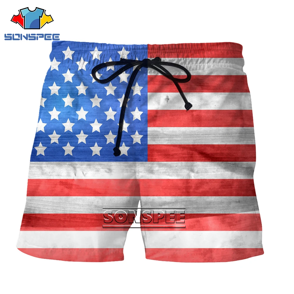 

SONSPEE 3D American Flag Pattern Custom Beach Shorts Summer Men's Loose Casual Home Trend Shorts Large Size Personalized Men's C