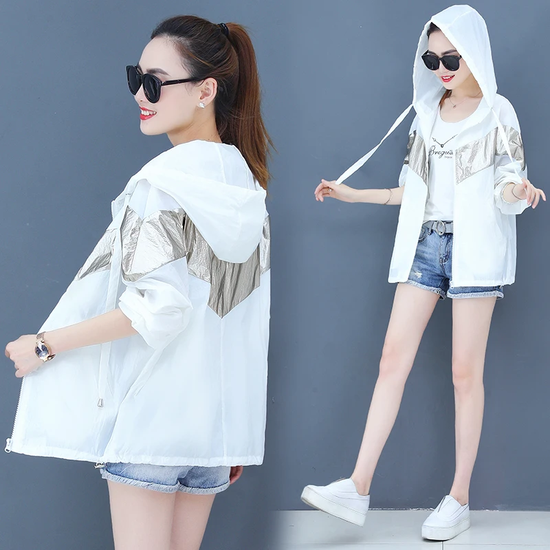 

The new loose fashion hooded mid-length splicing casual sun protection suit