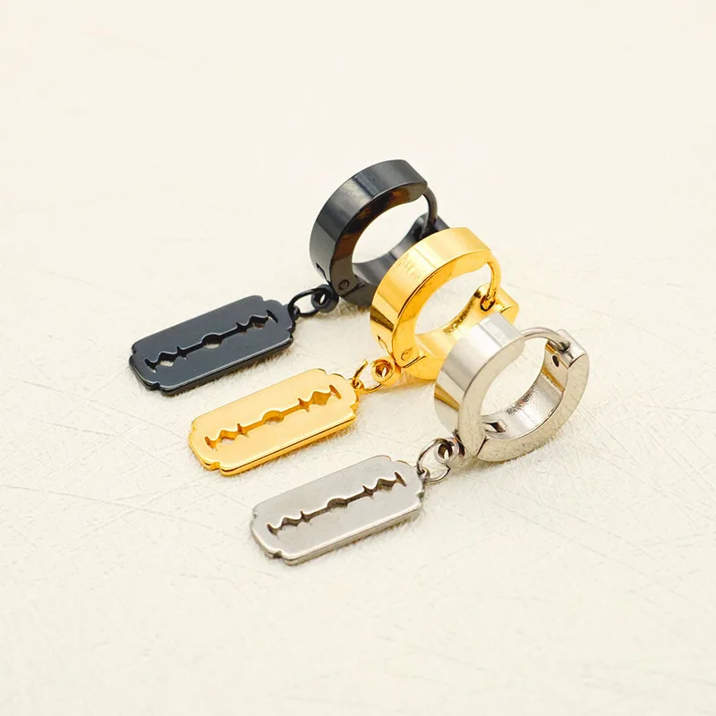 

1Pcs New Trend Titanium Steel Blade Stainless Steel Earrings Punk Hip-hop Personality Ear Buckle Piercing Earrings