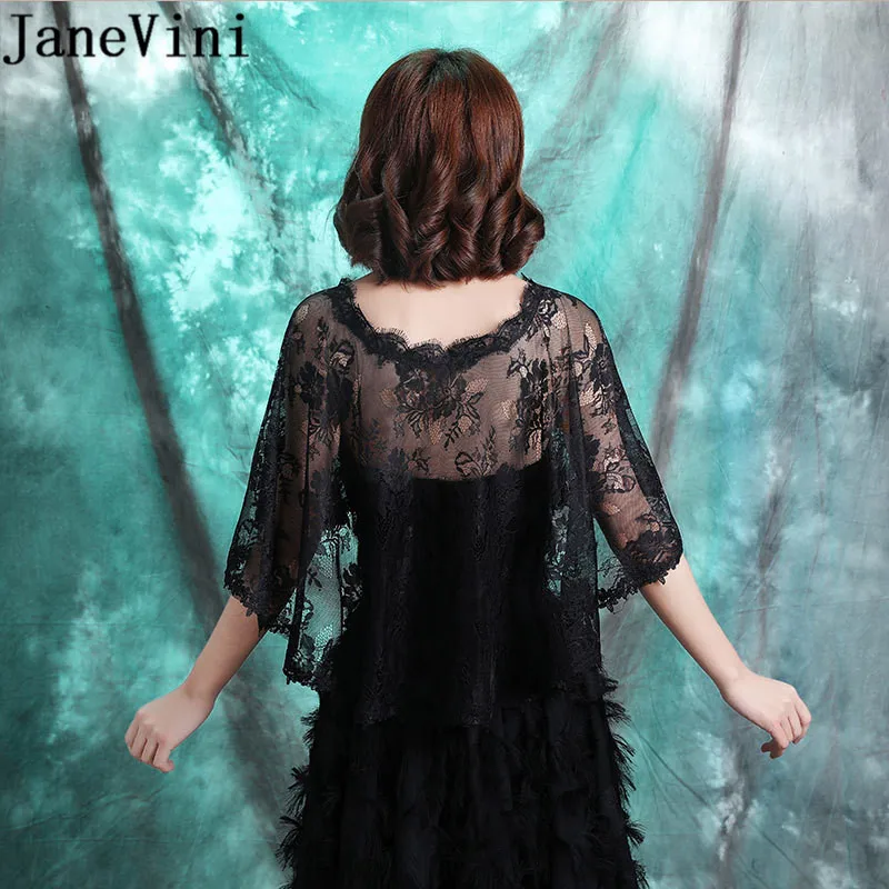 JaneVini 2020 Black Lace Bridal Wrap White Bride Bolero Femme Etole Mariage Summer Party Wedding Shawl Boleros overslag jurk | Свадьбы и