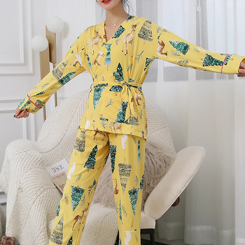 Пижама женская милые женские пижамы 2 шт. пижама теплая с длинными рукавами
