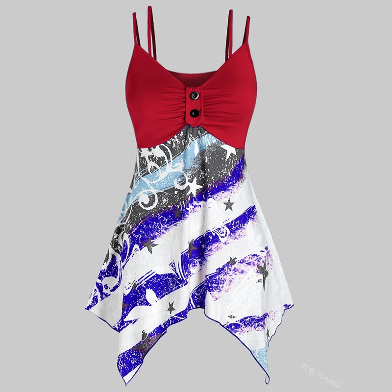 

WEPBEL New Women's Printed Sleeveless Women Mini Dress Summer Strap Top Sexy Irregular Dress Fashion