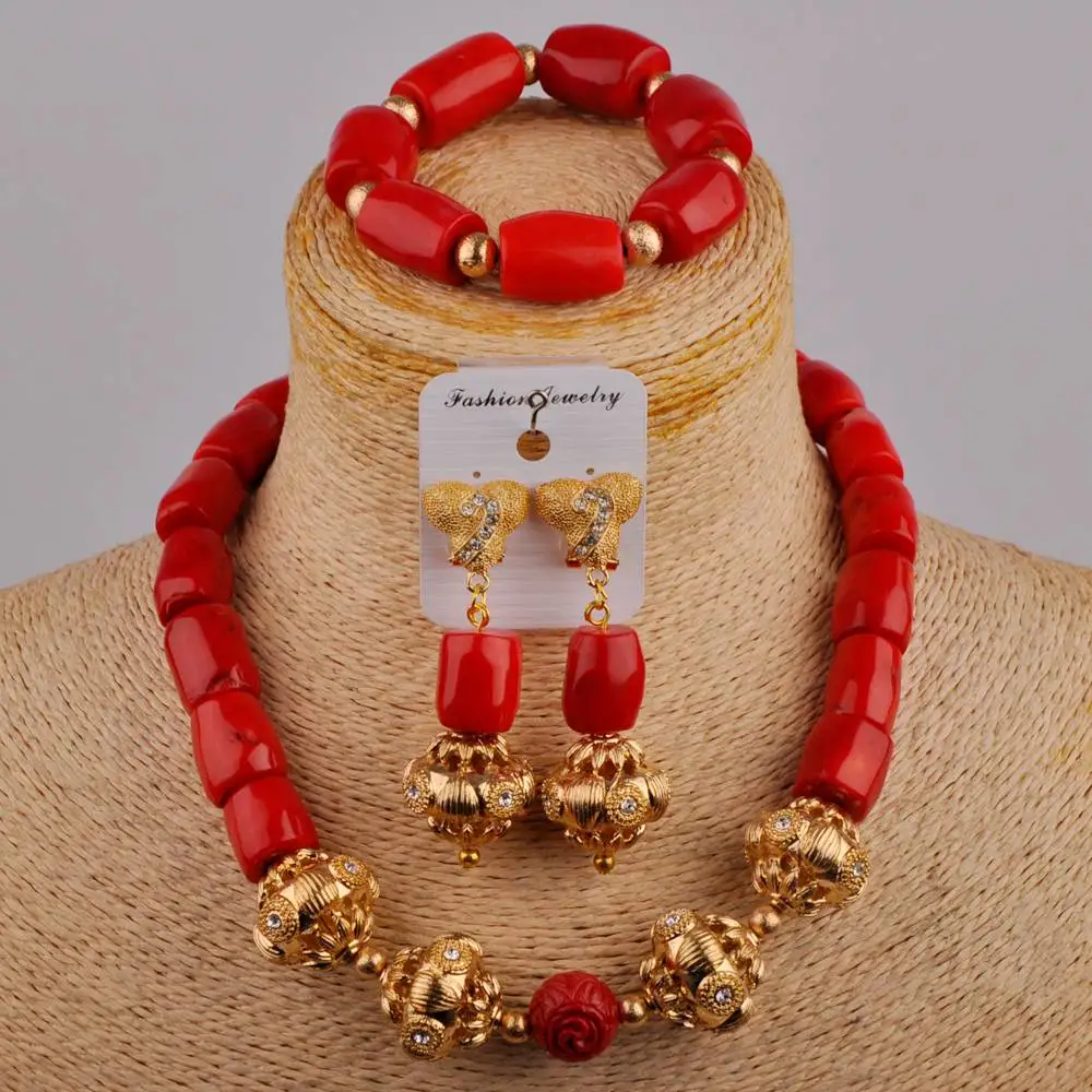 Красный коралловый Свадебный комплект африканские бусы ювелирных изделий |