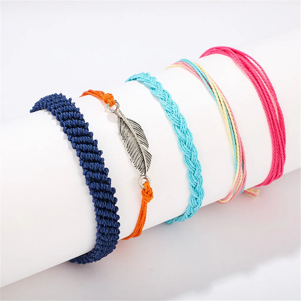 Богемный этнический стиль цветной ручной вязки веревочки Листья 5 шт. набор