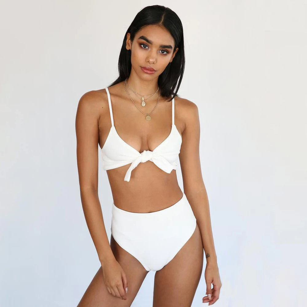 Бикини 2019 mujer новая одноцветная со шнуровкой высокая талия сексуальные женские и