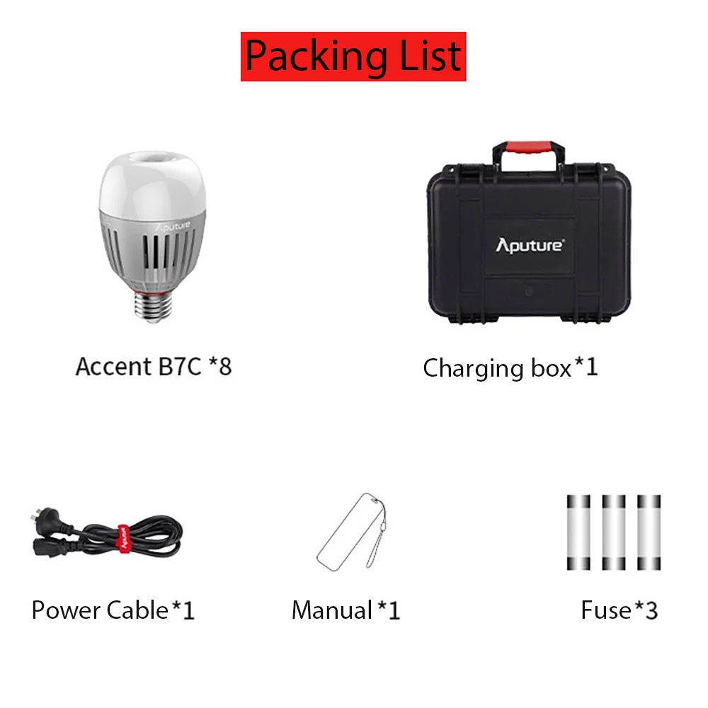 Aputure ACCENT B7C 8 LIGHT KIT 7W RGBWW LED Smart Bulb with Charging Box 2000K-10000K Full-Color Photography Camera Lamp | Электроника