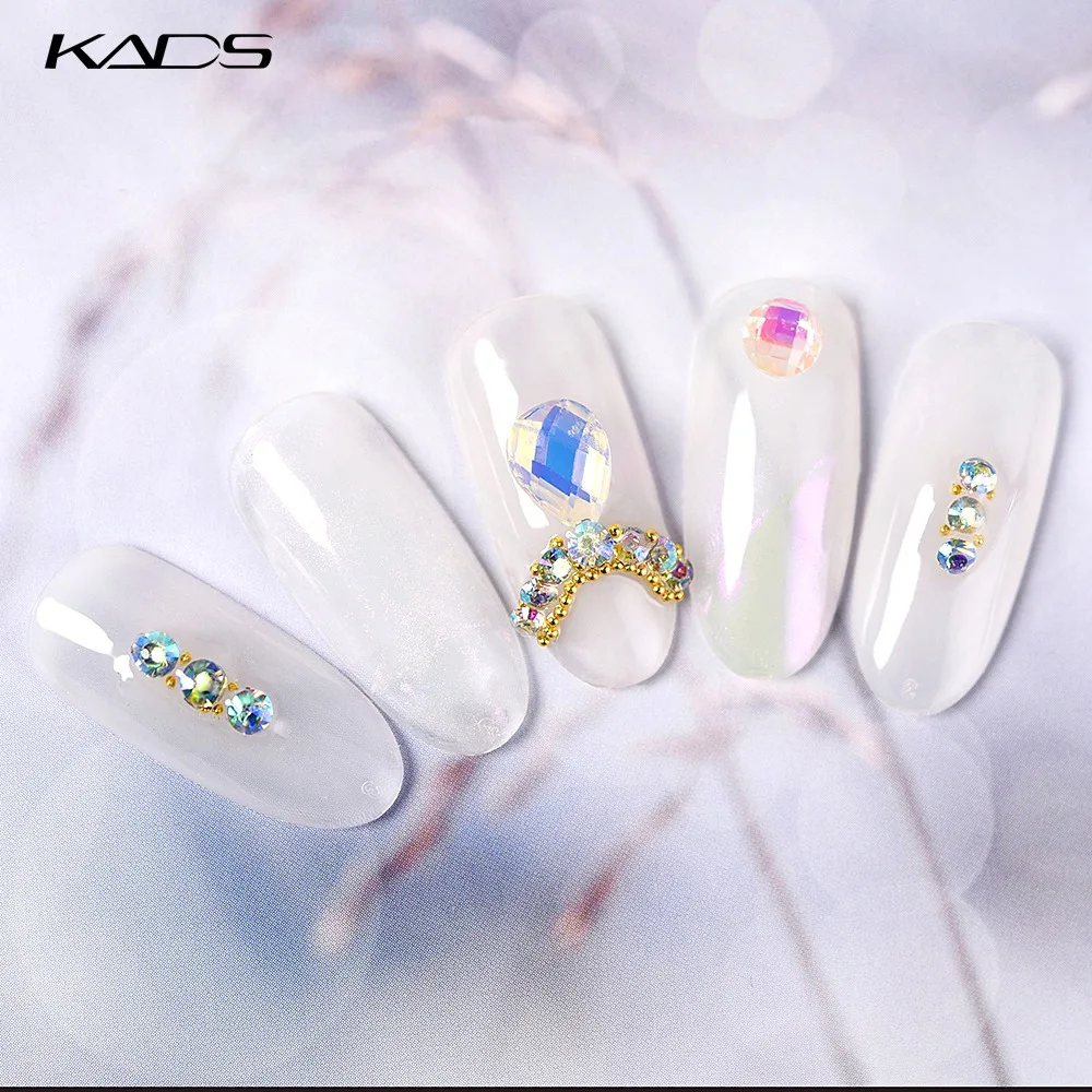 Цветные стразы для дизайна ногтей KADS белые конусные формы маникюрные Стразы