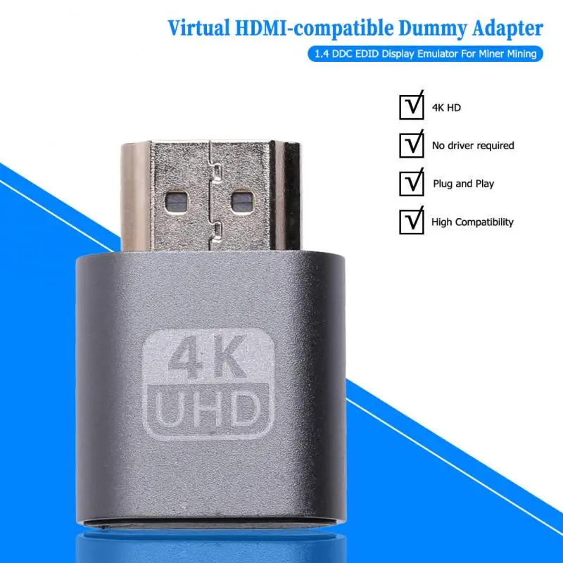 Plug And Play совместимому с HDMI виртуальной Дисплей 4K DDC EDID заглушка эмулятор