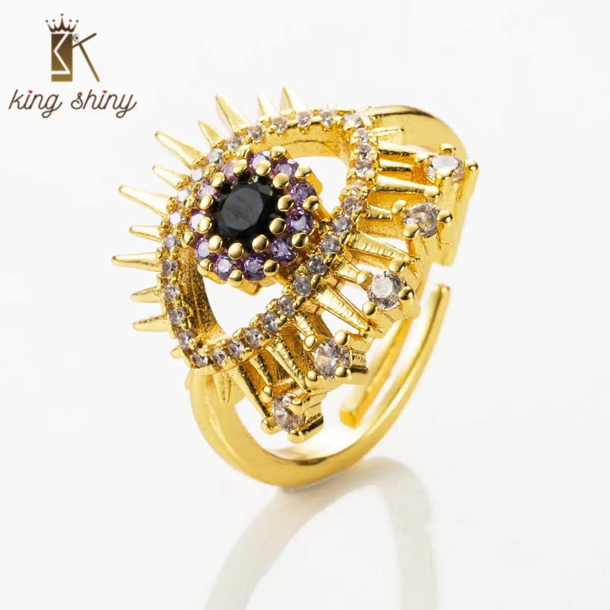 

2020 CZ New Arrivals Trendy Gold Color Adjustable Copper Finger Ring Woman Micro-Inlaid Zircon Evil Eye Engagement Rings Jewelry