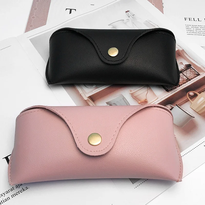 

Pink Leather glasses case women's portable snap case men's black compression sunglasses case fashion sunglasses case