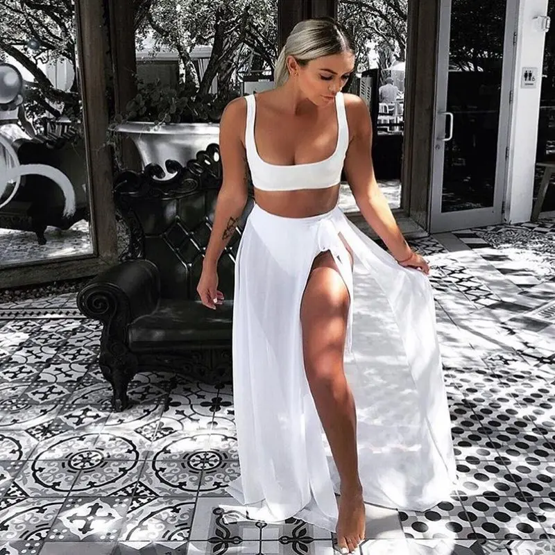 Модный летний сексуальный бандажный сарафан с разрезом высокая талия прозрачная