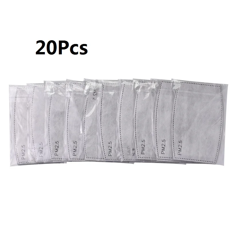 20Pcs Многоразовые противопылевые маски для лица, фильтр с активированным углем, ветрозащитные противоскользящие антибактериальные маски для лица из чистого хлопка с гриппом - Цвет: 20Pcs