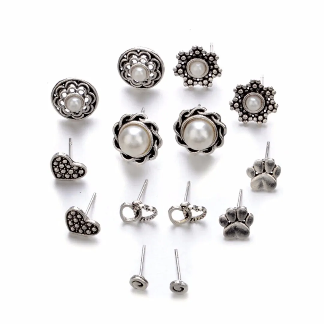 Серьги в стиле панк с сердцем и жемчугом|Серьги-гвоздики| |