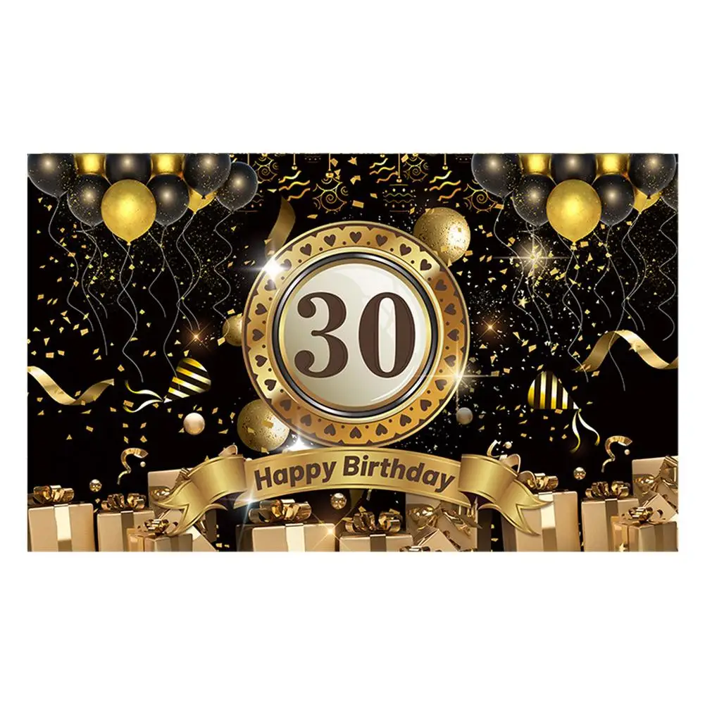 

Happy Birthday Banner Black And Gold Happy Birthday Sign For 30th/40th/50th Birthday Party Supplies Photo Backdrop Background 7