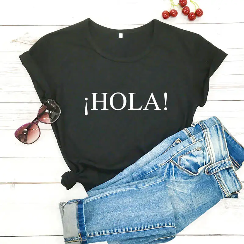 Новое поступление летняя забавная футболка Hola из 100% хлопка спанис Хола футболки