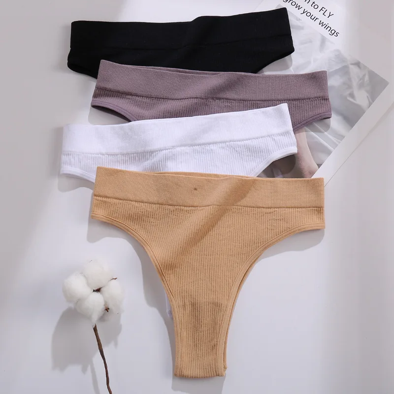 

Solid Color Sexy Cotton Traceless Briefs Women Girl High Waisted Soft Pantys Seamless Popular Thread S-XL Underwear Female