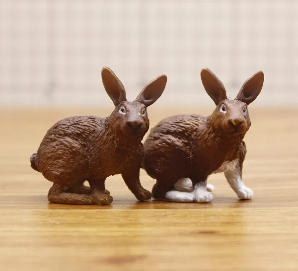 

plastic pvc figure Simulation static wild animal model bown rabbit 2pcs/set