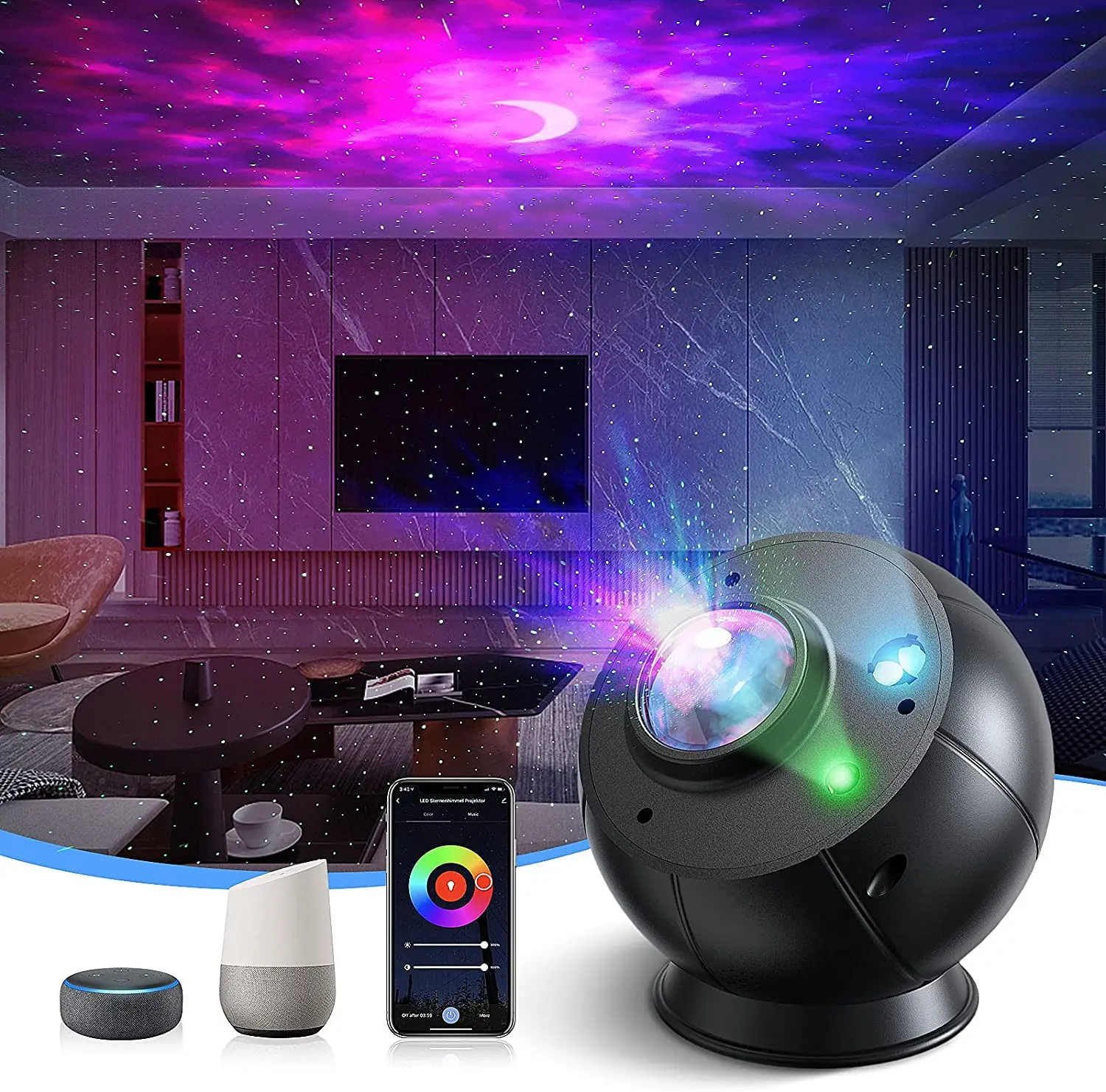

Starry Sky Galaxy Projector Star Night Light For Bedroom Basketball Shape Moon Lamp Smart Voice Control Timer Work With Alexa