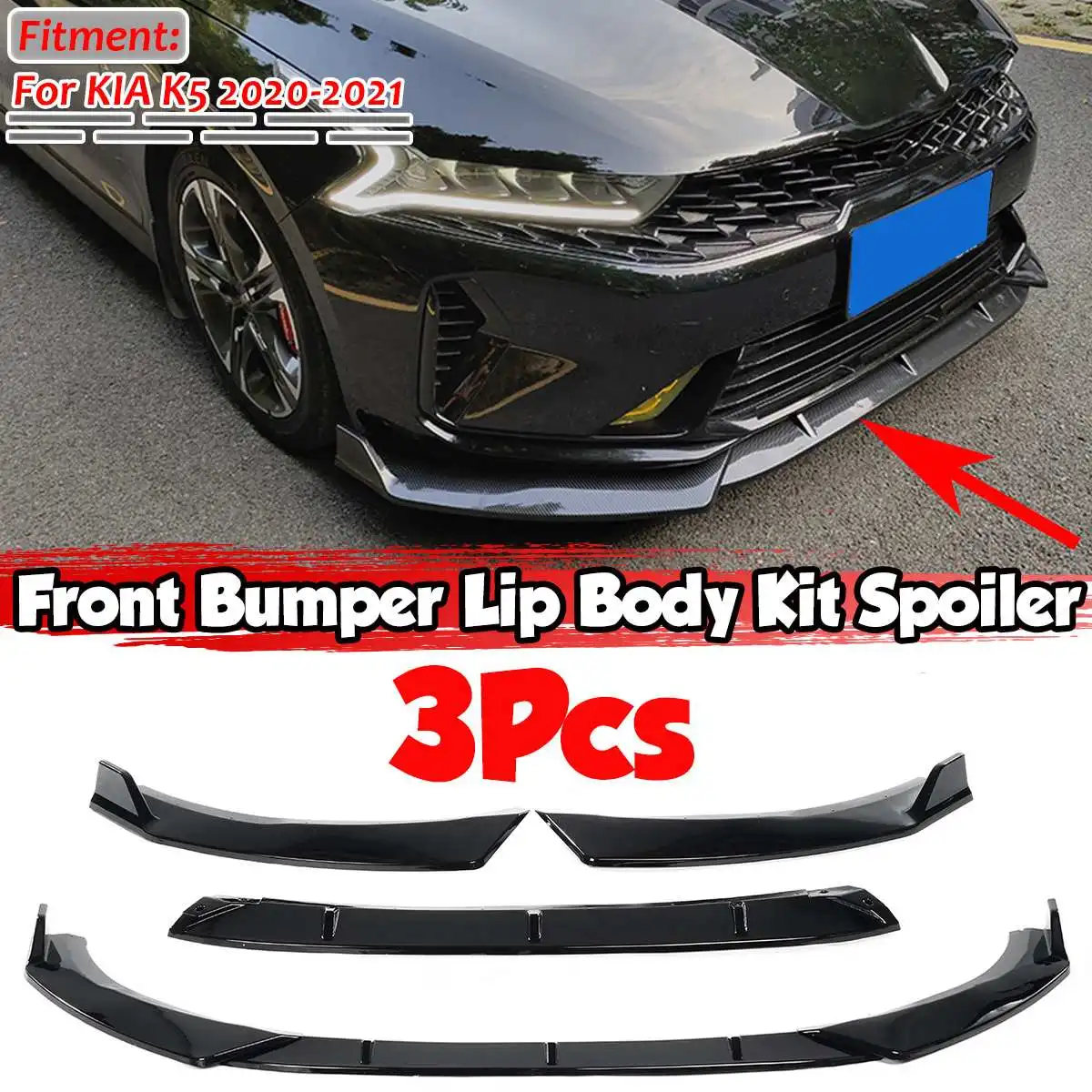 

3x глянцевый черный Автомобильный передний бампер разделитель для губ Диффузор спойлер Защитная крышка для KIA для Optima K5 2020 2021 бампер губа