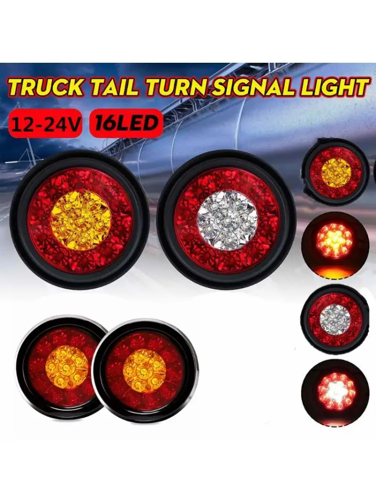 

Car Round LED Amber Red Taillights 16LED 12V Stop Brake Running Reverse Backup 6XDB