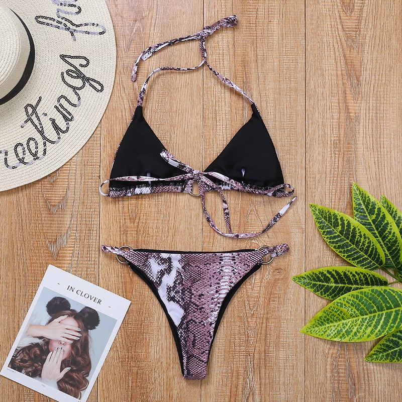 Принт змеиная кожа верх на бретельках костюм для плавания женские бразильские