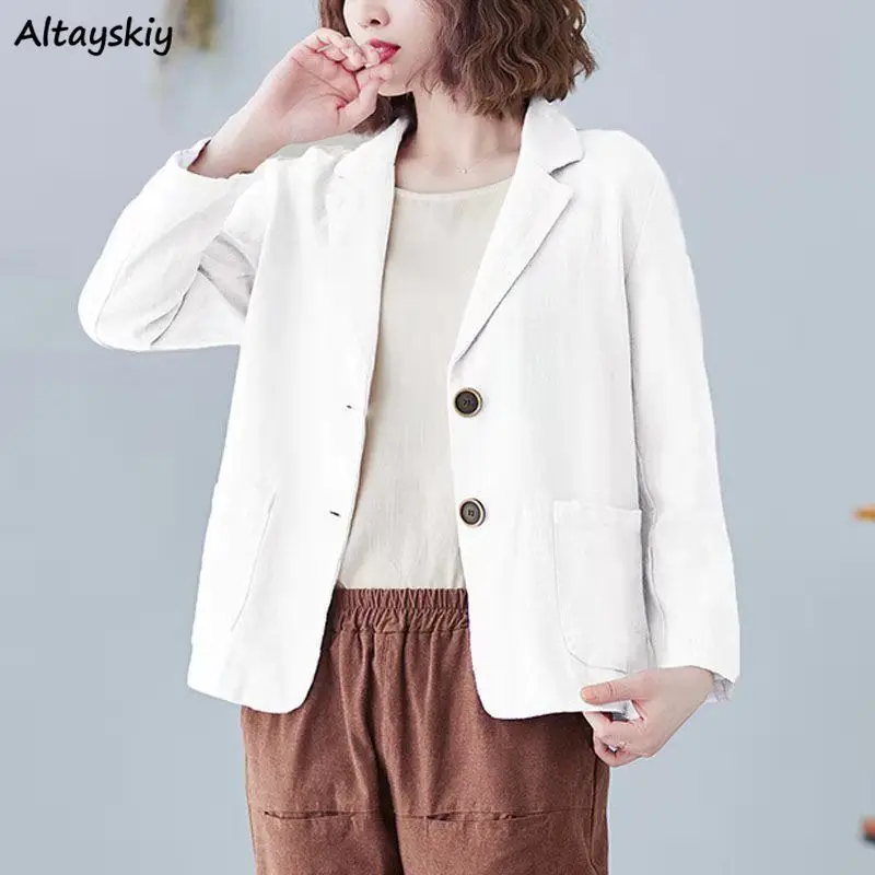 

Блейзер Женский в ретро стиле, однобортный льняной дышащий пиджак в стиле Art, нежная уютная свободная винтажная верхняя одежда, 5 цветов, на л...