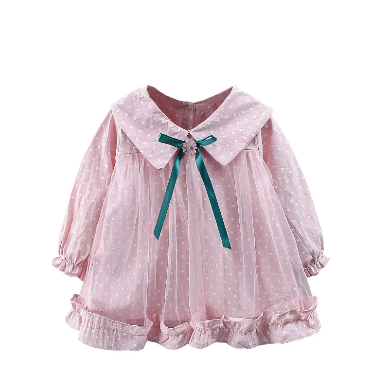 

Демисезонное платье принцессы с длинным рукавом и бантом для маленьких девочек