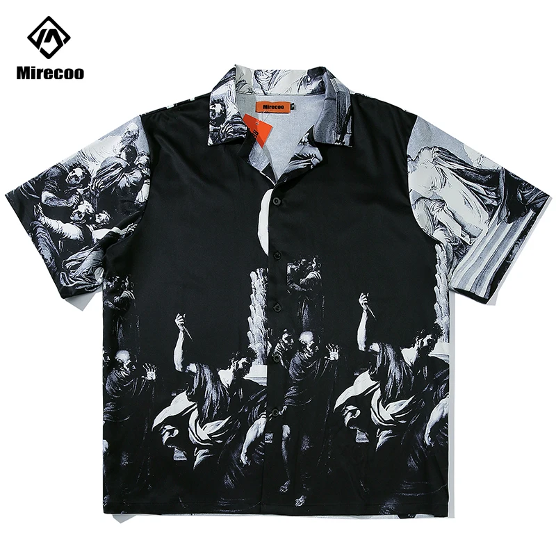 Рубашка мужская с принтом масла Повседневная Хип-хоп рубашка в римском стиле