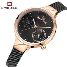 NAVIFORCE женские часы модные черные кварцевые из нержавеющей стали