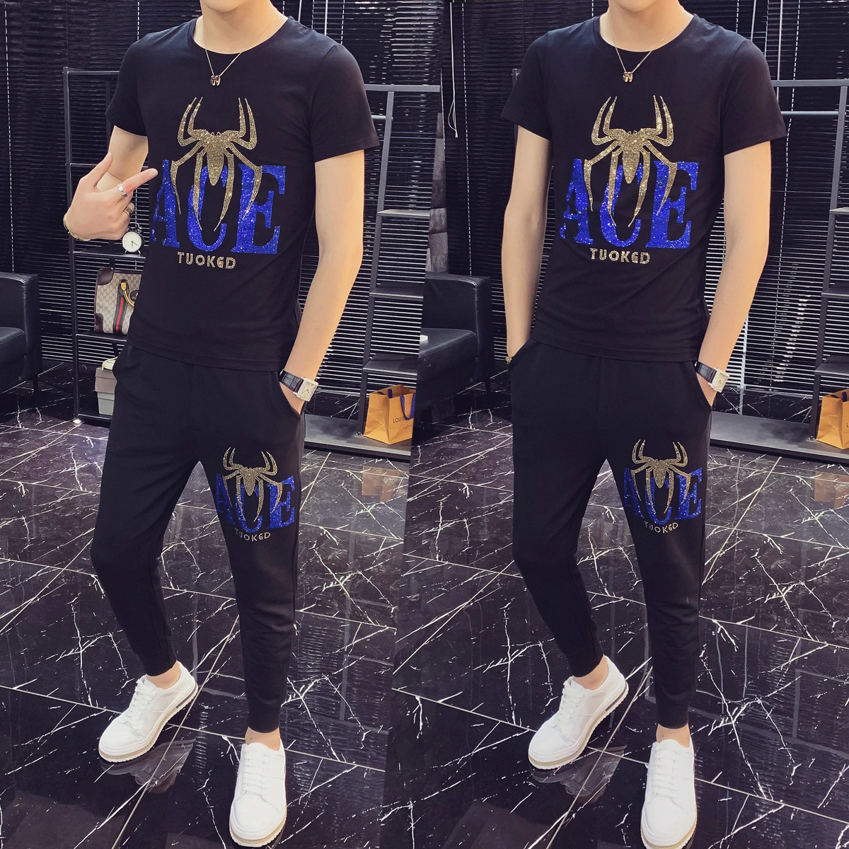 Высокое качество летний персональный принт комплект из 2 предметов Мужская