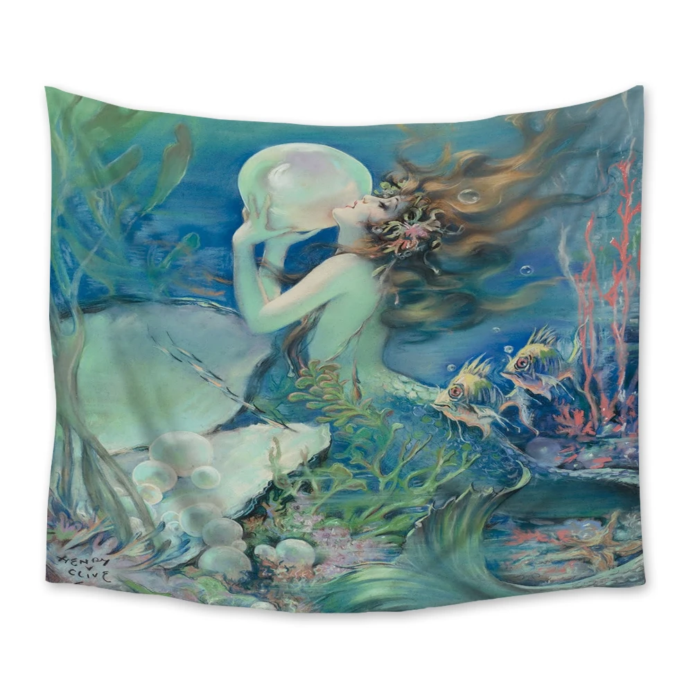 

Underwater World Mermaid Tapestry Blanket Wall Hanging Tapestries Bedroom Psychedelic Bedspread Throw Cover Wall Decor