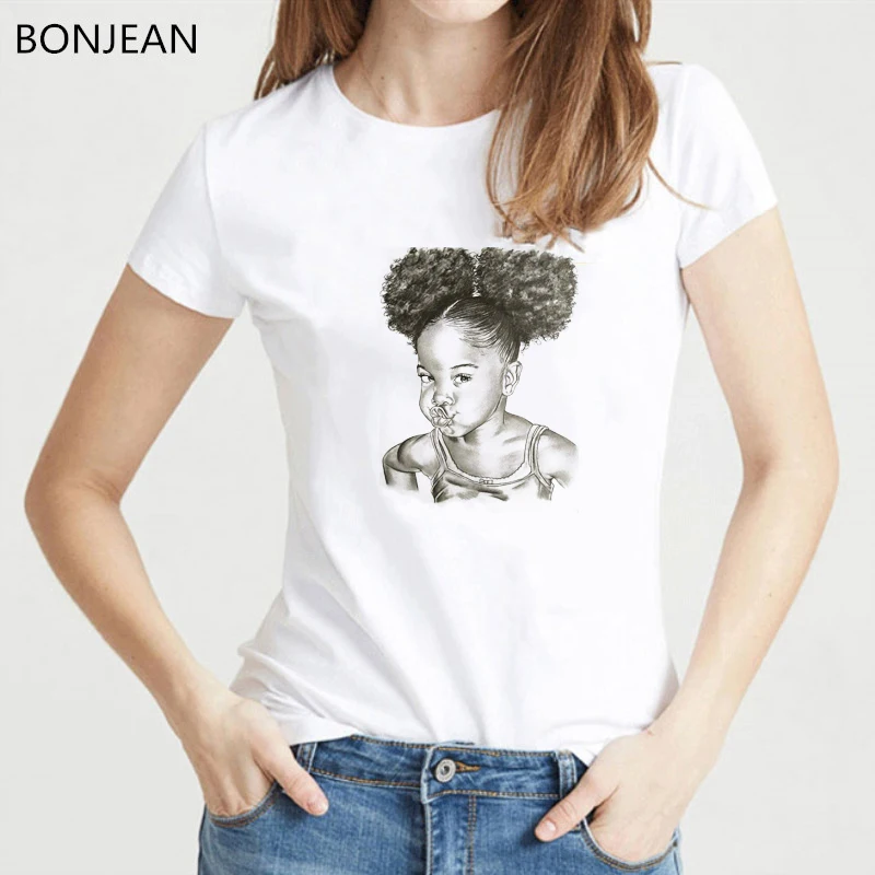 Модная футболка woomen Melanin poppin рубашка черная женская с рисунком скетчей кавайная