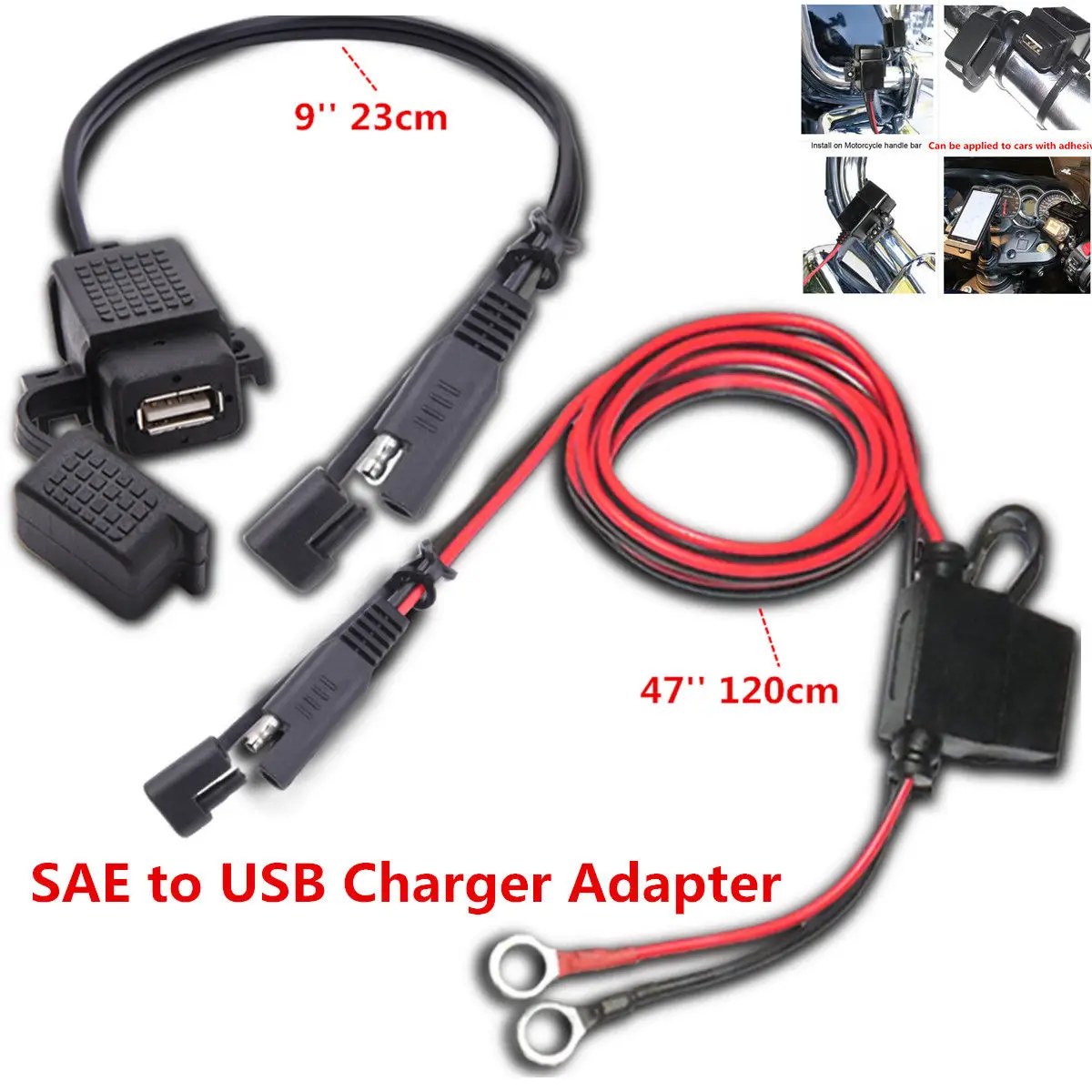 

12 В водонепроницаемый мотоцикл SAE к USB телефон GPS MP4 Зарядный Кабель-адаптер высококачественный зарядный адаптер Черный источник питания