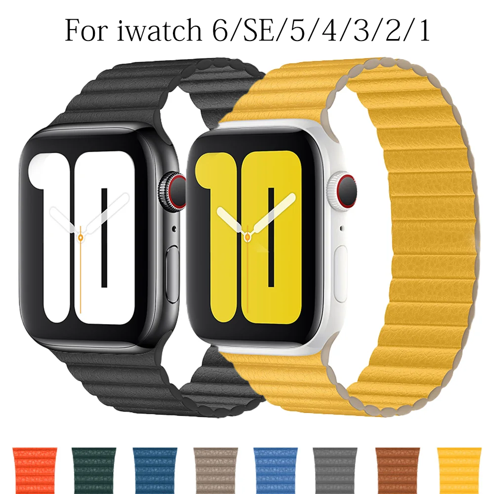 

Leather loop Strap For Apple Watch Band 44mm 38mm iwatch band 40mm 42mm Magnetic bracelet correa apple watch series 6 SE 5 4 3 2