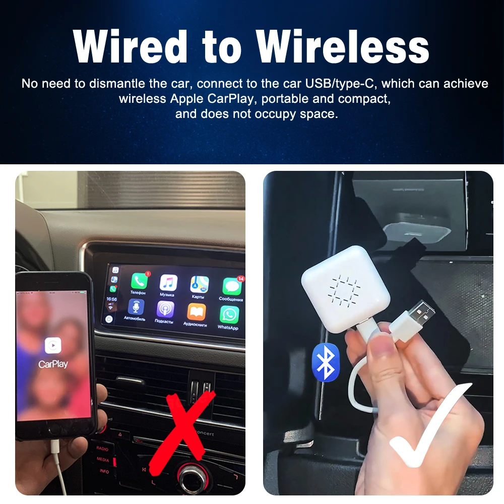 Беспроводной адаптер Anchtek Mini Carplay новый для Toyota/Ford/Passa/Golf/Volkswagen/Audi/Mercedes и т. д. Bluetooth