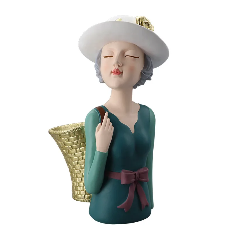 

Creative Girl Resin Figurines Living Room Flower Arrangement Storage Crafts TV Cabinet Housewarming Gift Decorations for Home