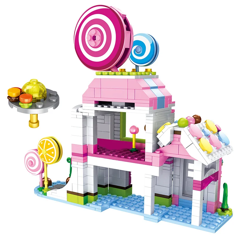 

520pcs Lollipop House Girl Bricks Compatible Girls Birthday Pink House Blocks Mini Cute Friends Figures Toys for Children kids