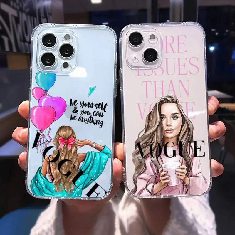 

VOGUE Christmas Princess Girl Female Phone Case Transparent soft For iphone 13 12 11 8 7 plus mini x xs xr pro max