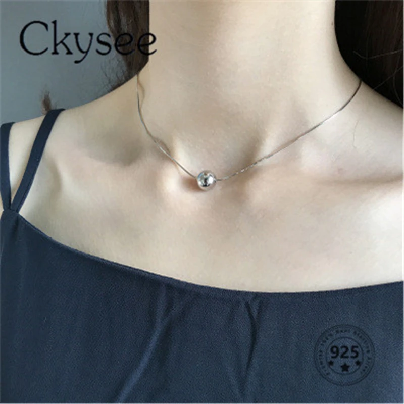 

Ckysee Korean Version S925 Sterling Silver 10MM Round Snake Bone Chain Geometric Modern Personality Necklace Pendant For Women