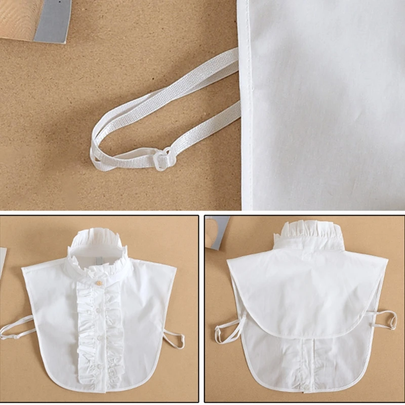 

Women Vintage Stand-Up Neck False Collar Lotus Ruffled Victoria Detachable Half Shirt Blouse Dickey Clothes Accessory
