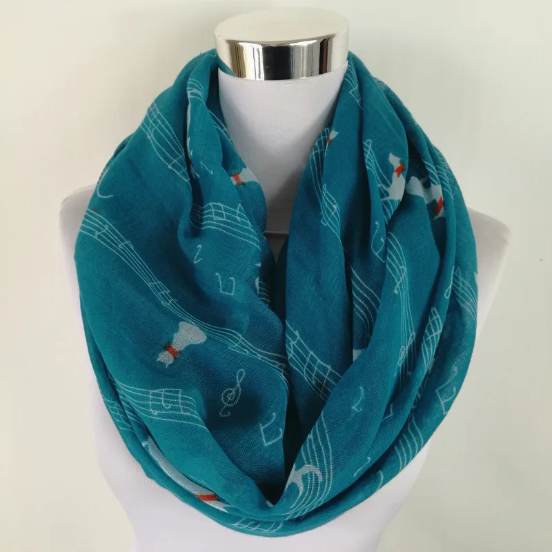 Ring scarf Green Темно-синий с принтом музыкальных нот, зимний шарф-хомут Для женщин музыка шали и шарфы bufandas mujer echarpes - Цвет: Ring scarf Green