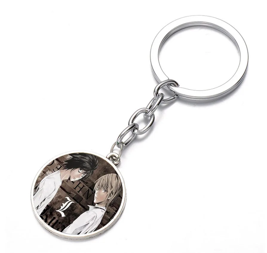 

anime Death Note Keychain Bronze Silver black Glass Dome Key Chain Bag Charm Keyring Holder Kids boy girl Pendant