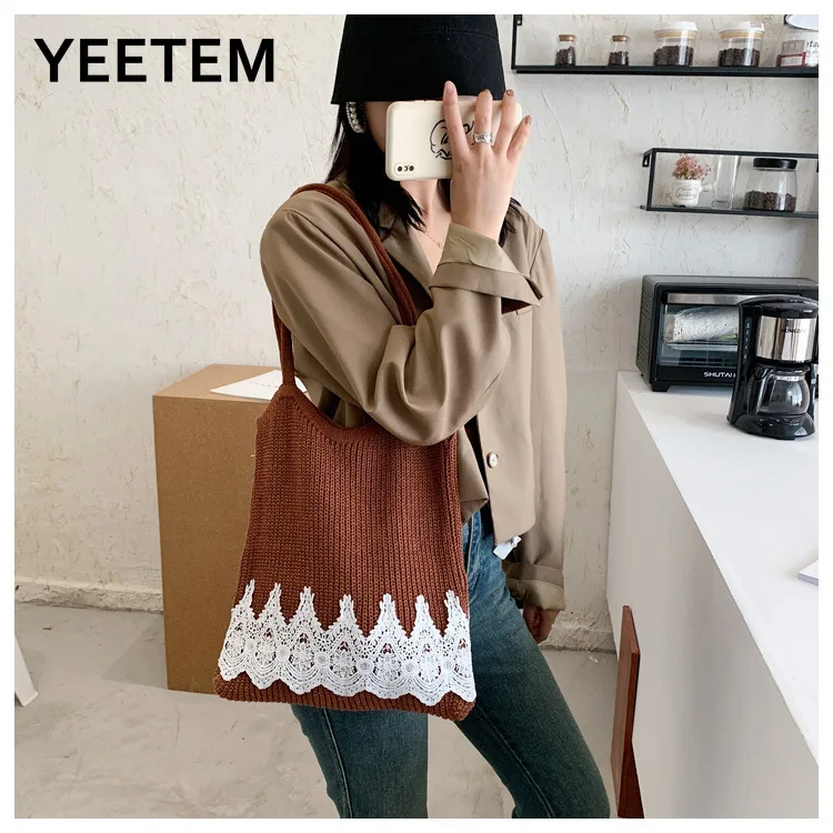 

Кружевная шерстяная мягкая женская вместительная вязаная сумка для осени и зимы