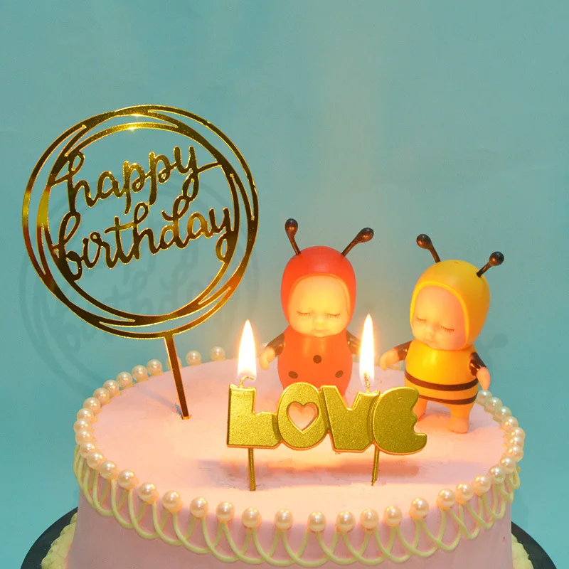

2PCS Romantic Valentine's Day baking with golden LOVE Candles Cake Decoration I Love You Letters Candle Wholesale