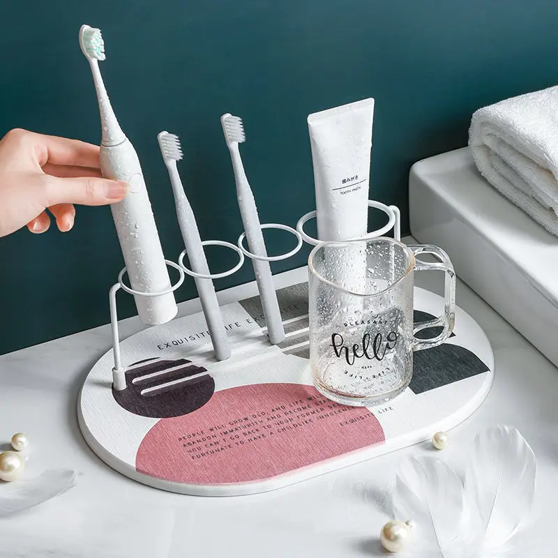 

Simple Bathroom Diatom Mud Drain Electric Toothbrush Holder Placed Desktop Creative Bathroom Desktop Wash Cup Rack