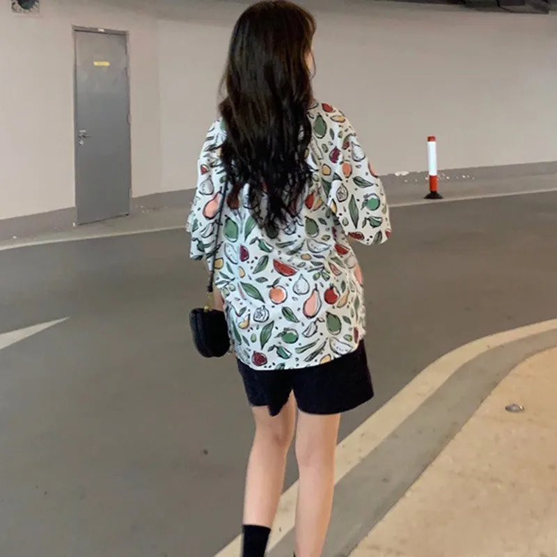 

Loose Summer Shirt Oversized Blouses Vintage Hawaii Print Button Blouses Harajuku Women Tops