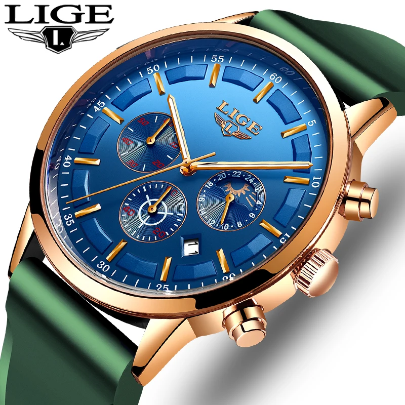 Часы наручные LIGE Мужские кварцевые брендовые Роскошные Аналоговые