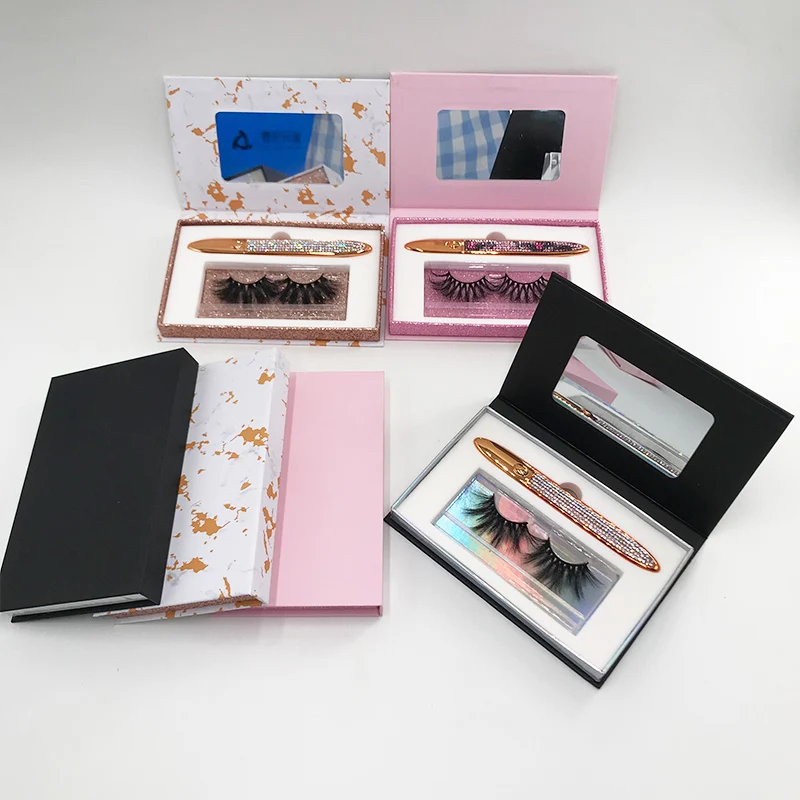 2021 New Lash Book with Mirror Custom Black Pink Books Eyeliner 25mm Mink Lashes Package