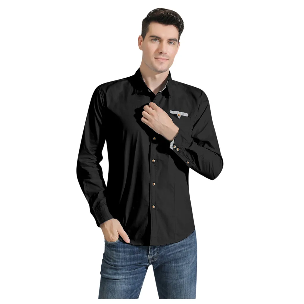 Men's Shirt 2019 Fashion Men Personality New Style stamped Long Sleeve Printed Long-Sleeved Blouse shirt men | Мужская одежда