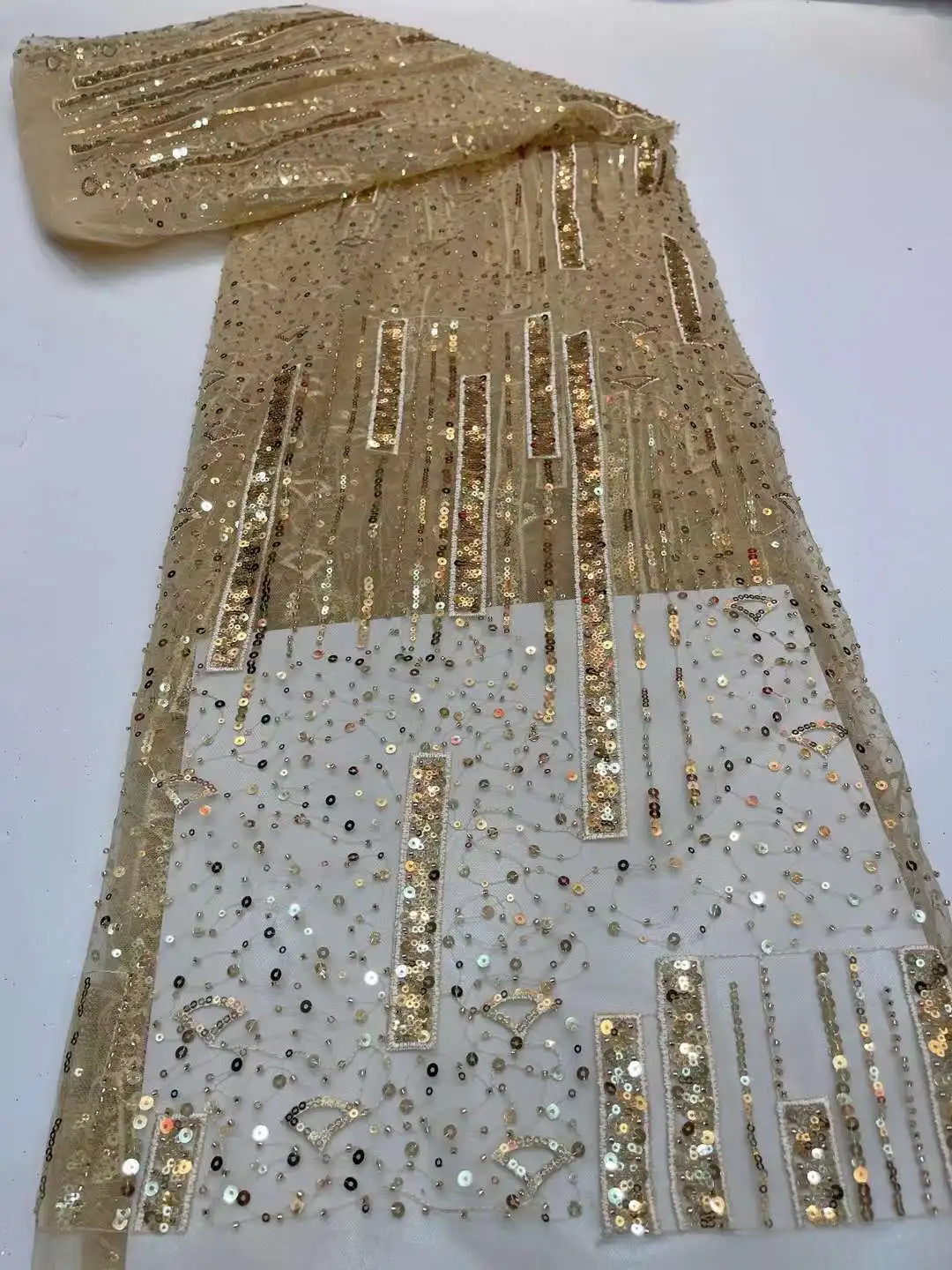 Дешевая ткань из бисера с вышивкой блесток французское Сетчатое